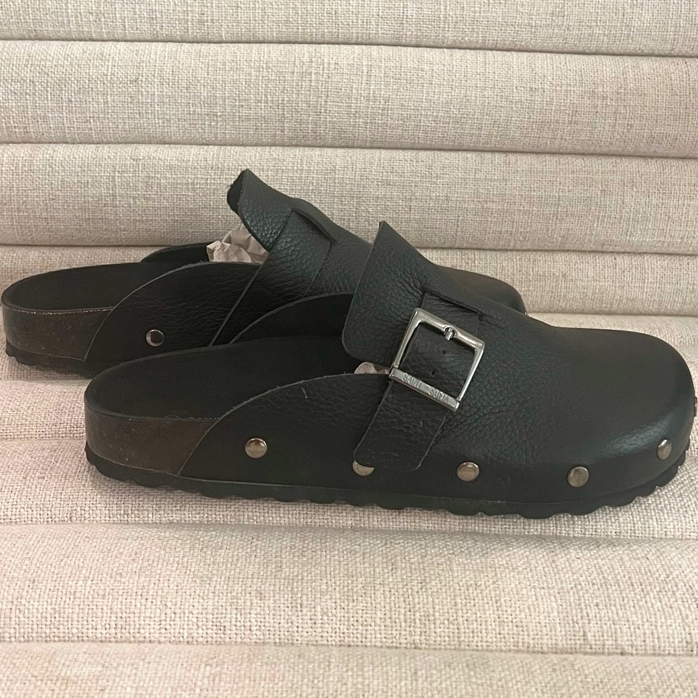 Women's SAINT + SOFIA Studded Clogs, Black, Sz 9
